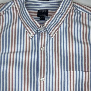 J Crew Men's XL Red White Blue Striped Flex Oxford Button Down Long Sleeve Shirt